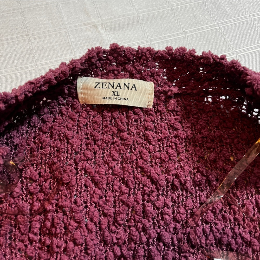Zenana Falling for You Open Front Popcorn Cardigan Women's XL Eggplant Purple - Picture 7 of 8